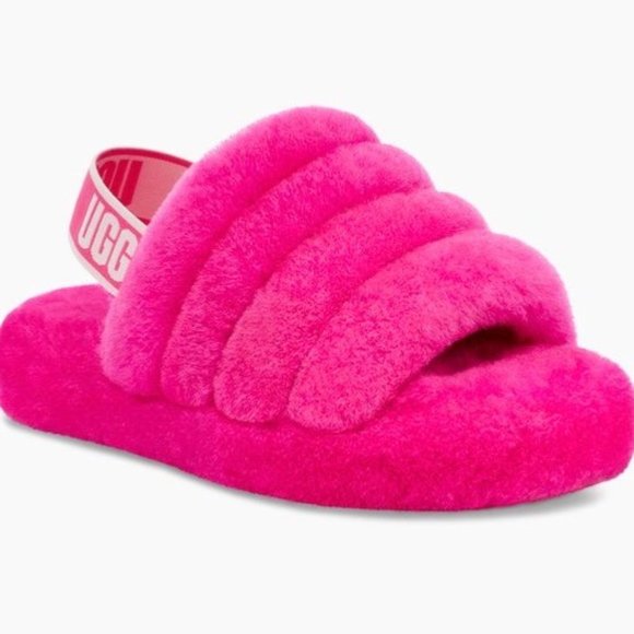 UGG Girls Fluff Yeah Slide Size 4 Pink EUC - Picture 1 of 15